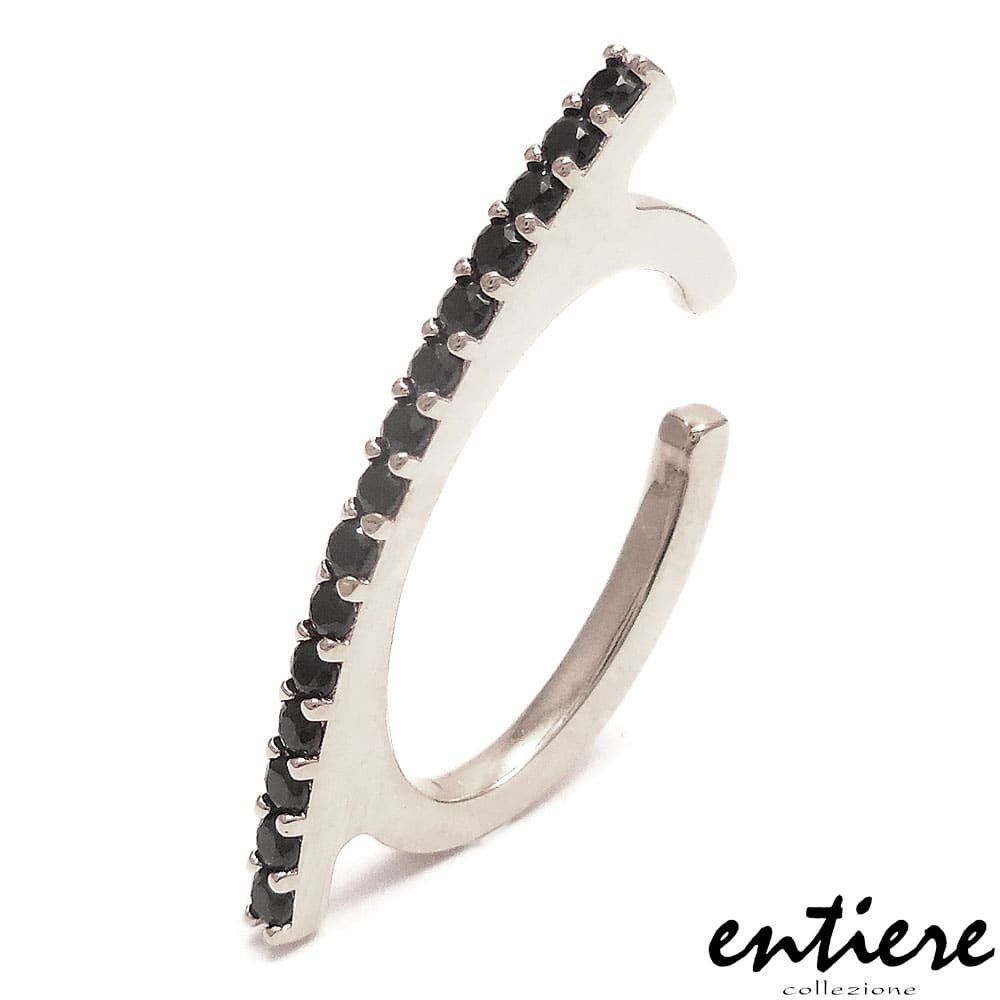 entiere アンティエーレ イヤーカフ イヤカフ バータイプ ブラック・キュービックジルコニア シンプル レディース メンズ ジェンダーレス シルバー925 ロジウムメッキ