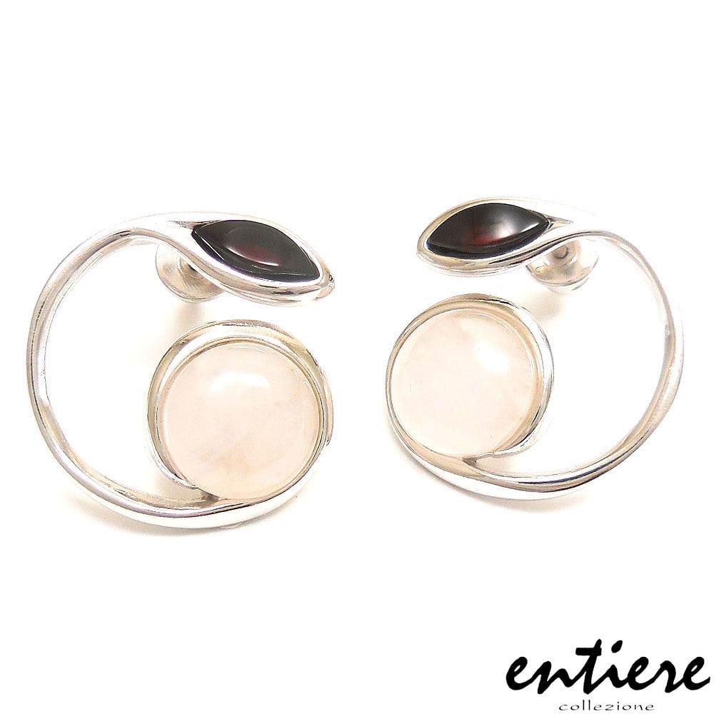 entiere アンティエーレ ピアス 琥珀 アンバー ローズクォーツ ラウンド シルバー925 ロジウムメッキ レディース