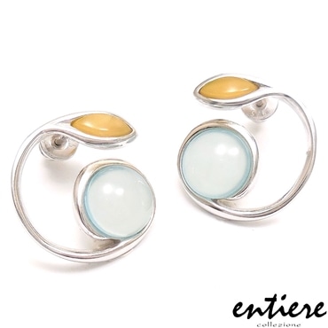 entiere アンティエーレ ピアス 琥珀 アンバー カルセドニー ラウンド シルバー925 ロジウムメッキ レディース