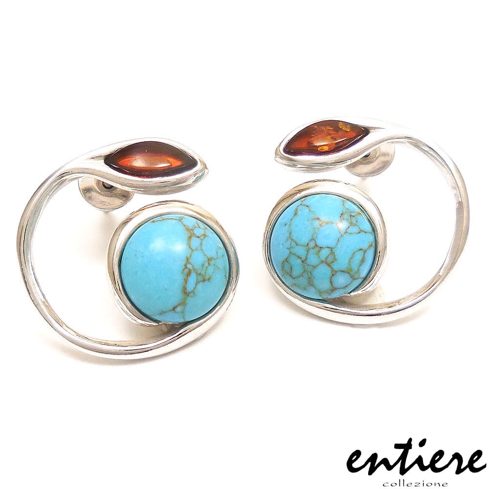 entiere アンティエーレ ピアス 琥珀 アンバー ターコイズ ラウンド シルバー925 ロジウムメッキ レディース