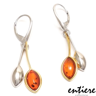 entiere アンティエーレ ピアス 琥珀 アンバー マーキスデザイン シルバー925 ロジウム・18金メッキ バイカラー レディース