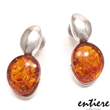 entiere アンティエーレ ピアス 琥珀 アンバー ラウンド シルバー925 ロジウムメッキ レディース