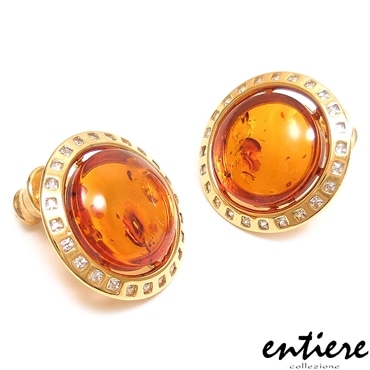 entiere アンティエーレ ピアス 琥珀 アンバー キュービックジルコニア ラウンド シルバー925 18金メッキ レディース