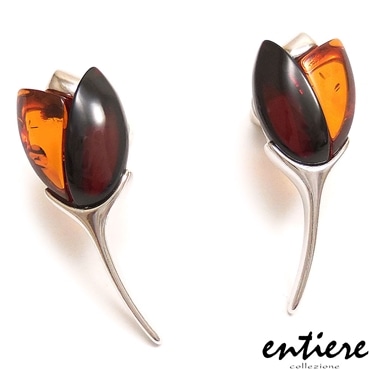 entiere アンティエーレ ピアス 琥珀 アンバー 花 シルバー925 ロジウムメッキ レディース