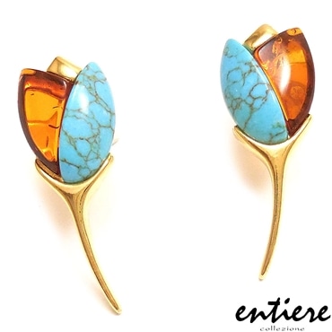 entiere アンティエーレ ピアス 琥珀 アンバー ターコイズ 花 シルバー925 18金メッキ レディース