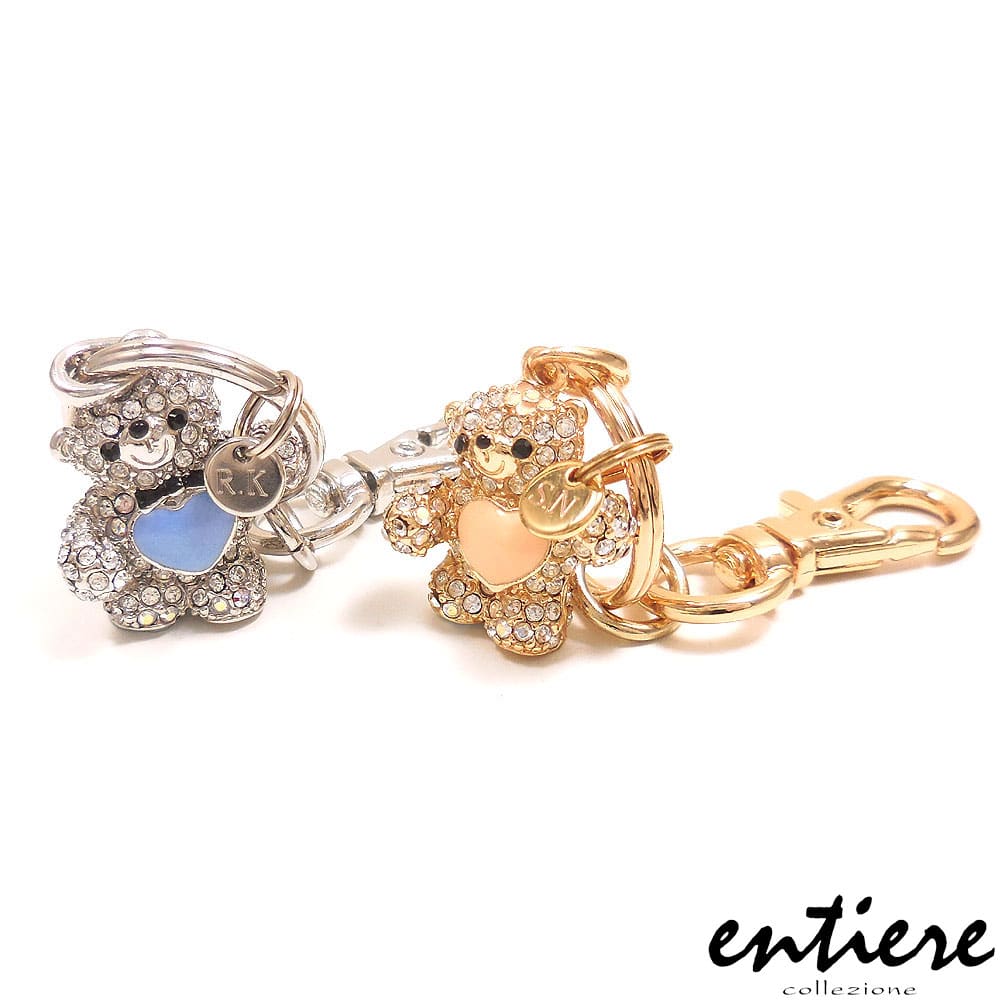 entiere アンティエーレ ペア キーホルダー ギュッと抱きあうハグ・ベア イニシャル名入れ刻印プレート付き