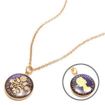 ネックレス ペンダント 6ペンスコイン 1967年 ブルー/ブルー ゴールドカラー レディース