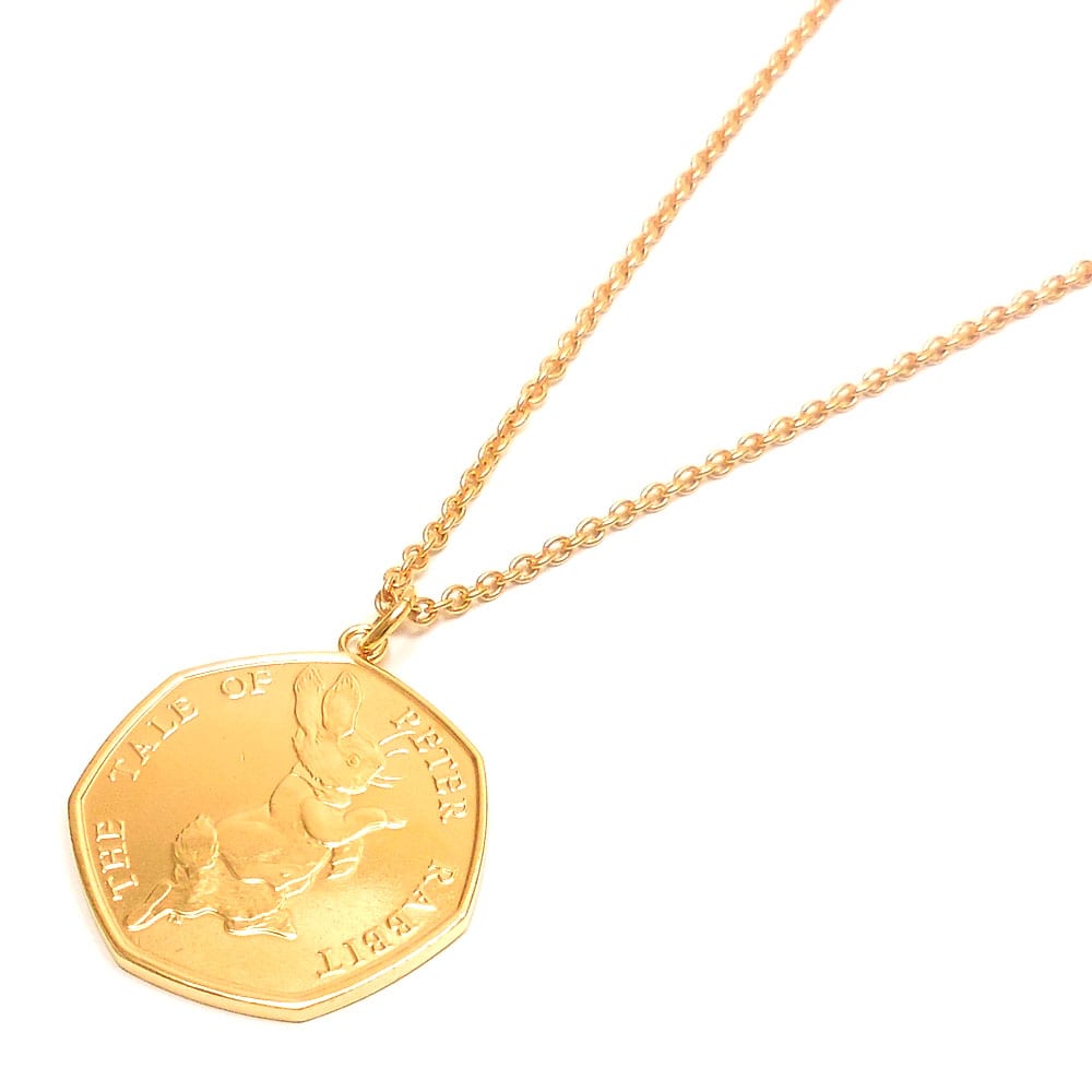 ネックレス ペンダント レディース ビアトリクス・ポター生誕150年記念コイン 50ペンス 2017年発行 ゴールドカラー