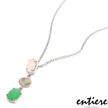 entiere アンティエーレ ペンダント ネックレス ダングル ローズクォーツ クリソプレーズ シルバー925 ロジウムメッキ
