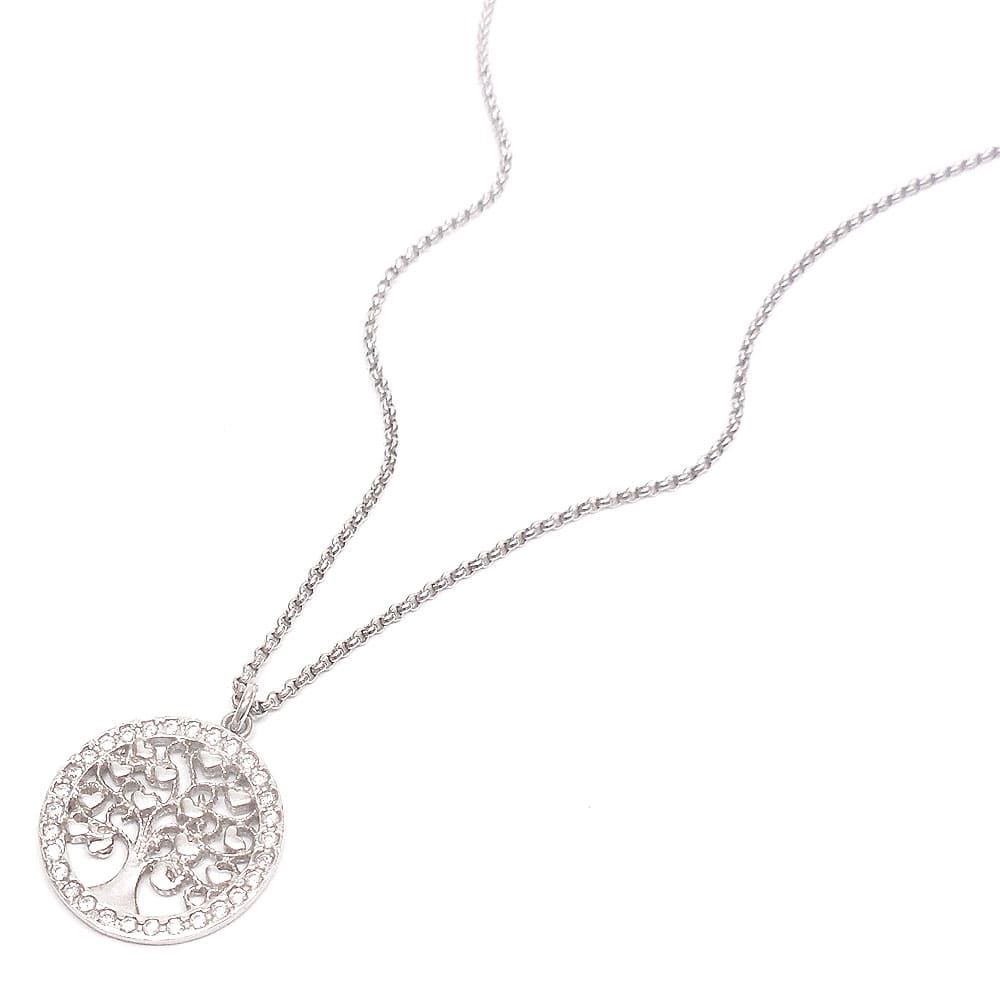entiere アンティエーレ ネックレス 生命の木 Tree of Life サークル レディース キュービックジルコニア シルバー925 ロジウムメッキ イタリア製