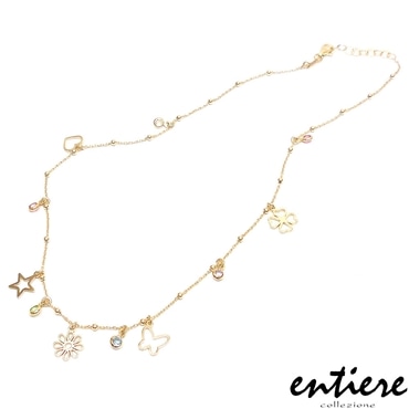 entiere アンティエーレ ネックレス 39＋3cm ミニチャーム クリスタルガラス シルバー925 18金メッキ レディース