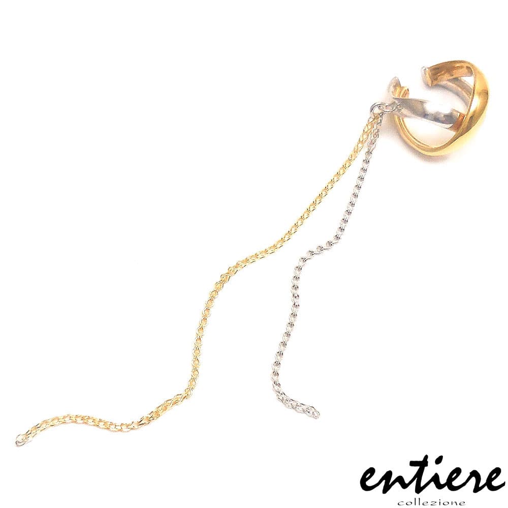 entiere アンティエーレ イヤーカフ イヤカフ チェーン付き バイカラー レディース シルバー925 ロジウム・18金メッキ