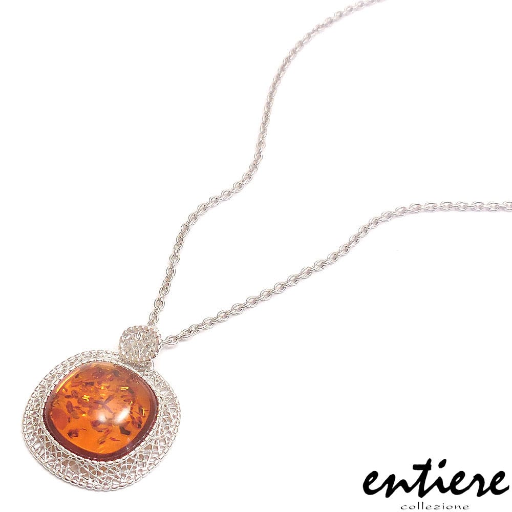 entiere アンティエーレ ネックレス ペンダント 琥珀 アンバー 透かしフレーム シルバー925 ロジウムメッキ レディース