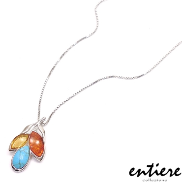 entiere アンティエーレ ネックレス ペンダント 2色琥珀 アンバー ターコイズ リーフ 葉っぱ シルバー925 ロジウムメッキ レディース