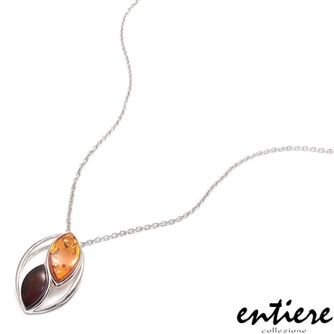 entiere アンティエーレ ネックレス ペンダント リーフデザイン 琥珀 アンバー シルバー925 ロジウムメッキ レディース