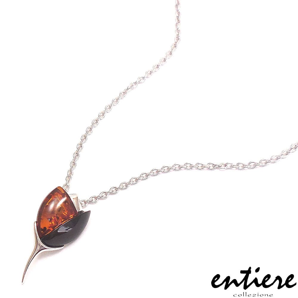 entiere アンティエーレ ネックレス ペンダント 琥珀 アンバー 花 フラワー シルバー925 ロジウムメッキ レディース