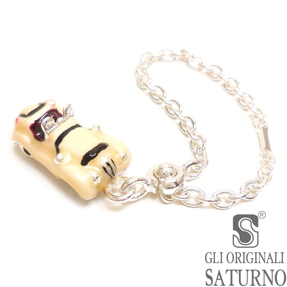 SATURNO サツルノ キーホルダー シルバー925 ミニクラシックカー クリームカラー エナメル彩色 イタリア製