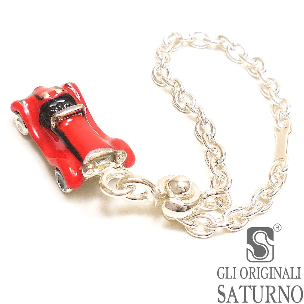 SATURNO サツルノ キーホルダー シルバー925 ミニクラシックカー レッド エナメル彩色 イタリア製