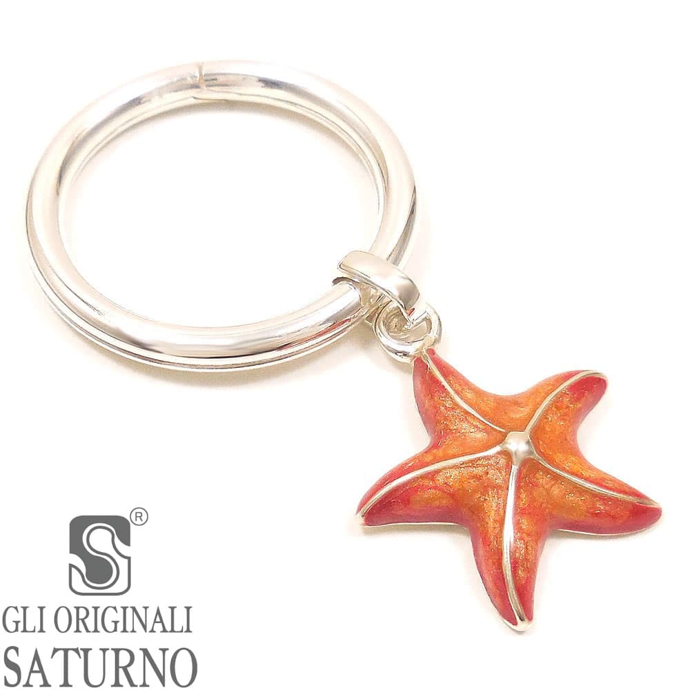 SATURNO サツルノ キーホルダー キーリング シルバー925 ヒトデ エナメル彩色 ダブルリング イタリア製