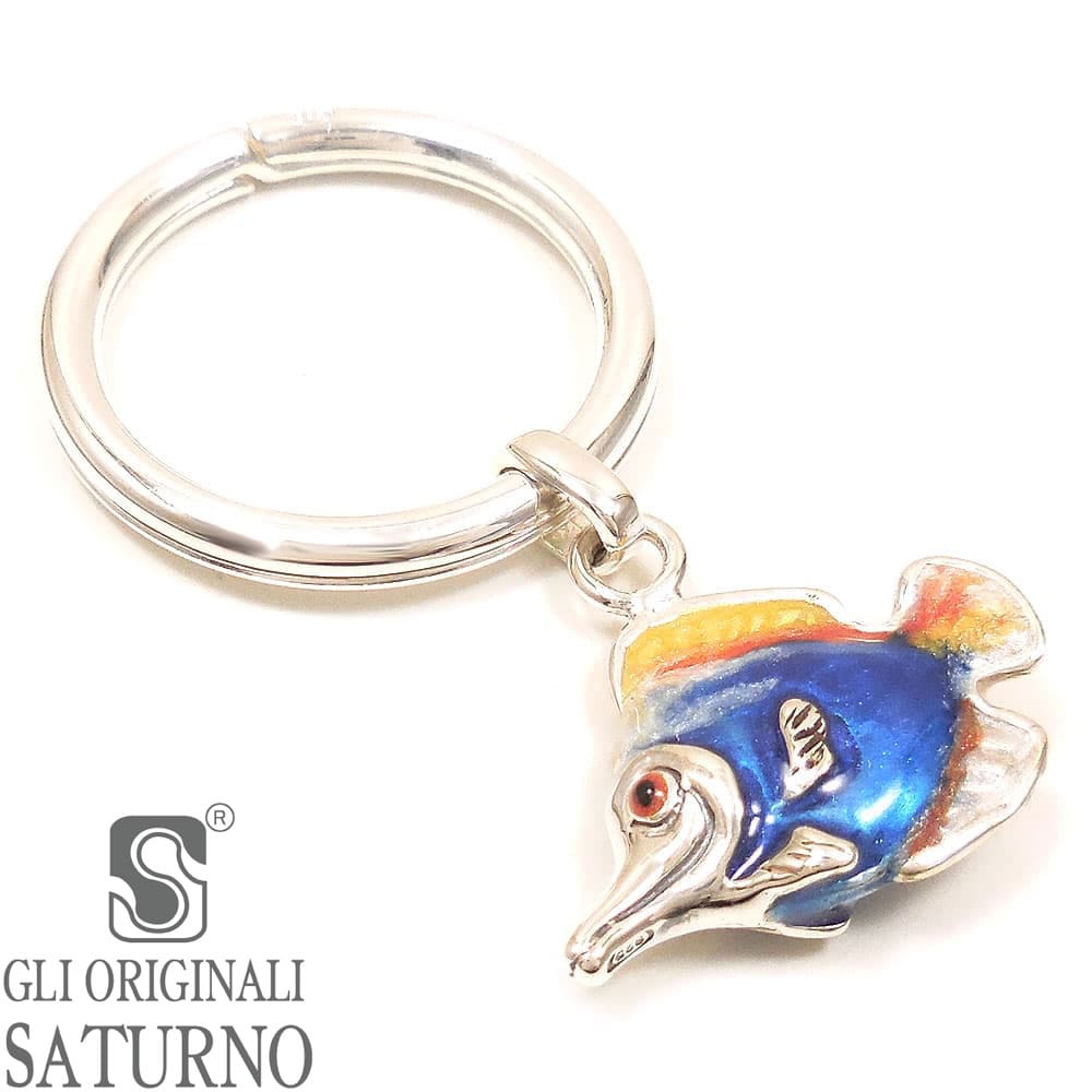 SATURNO サツルノ キーホルダー キーリング シルバー925 熱帯魚 エナメル彩色 ダブルリング イタリア製