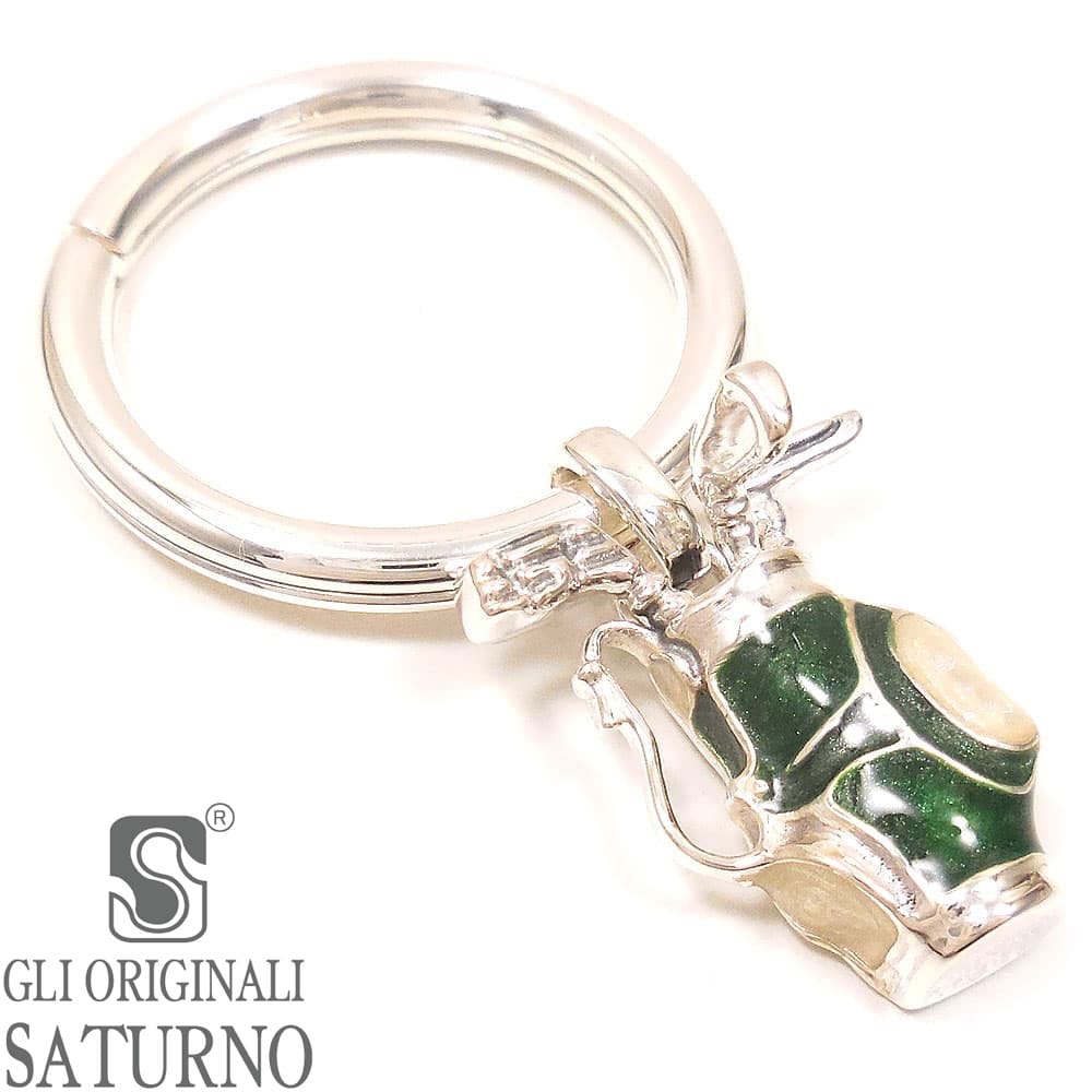 SATURNO サツルノ キーホルダー キーリング シルバー925 ゴルフバッグ グリーン エナメル彩色 ダブルリング イタリア製