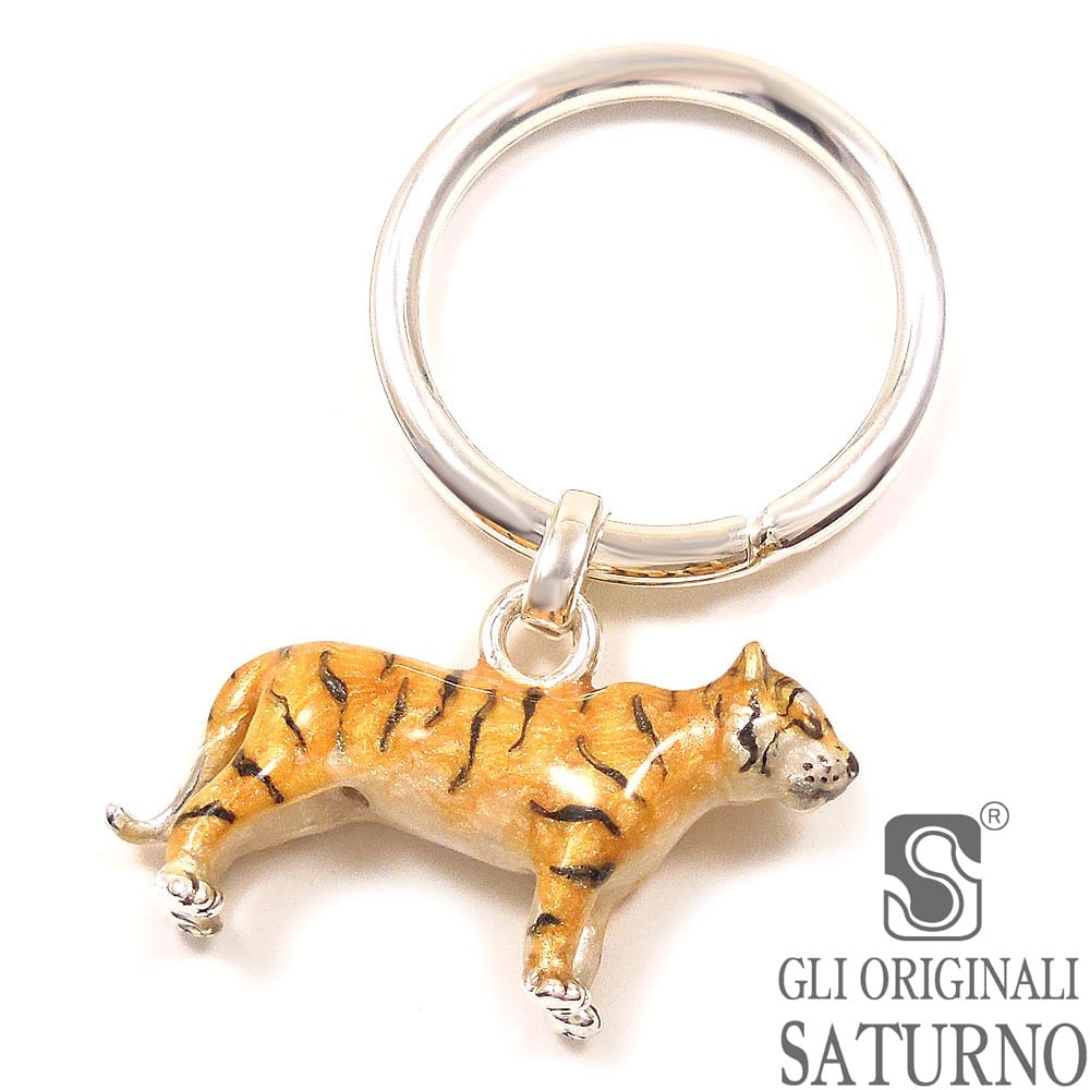 SATURNO サツルノ キーホルダー キーリング シルバー925 トラ 虎 エナメル彩色 ダブルリング イタリア製