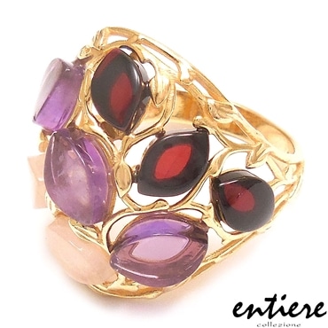 entiere アンティエーレ リング 15号 琥珀 アンバー アメジスト ローズクォーツ シルバー925 18金メッキ レディース