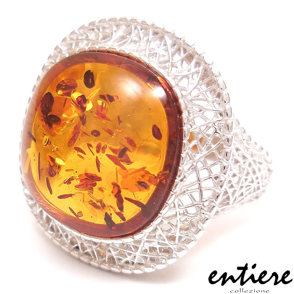 entiere アンティエーレ リング 指輪 琥珀 コハク アンバー スクエア レディース 12号 シルバー925 ロジウムメッキ