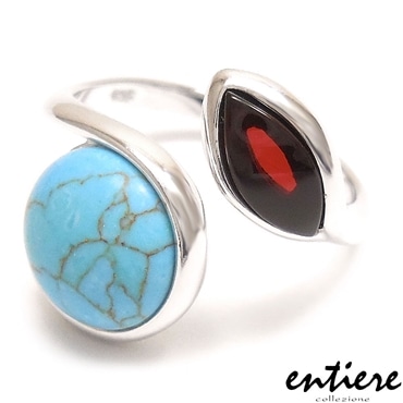 entiere アンティエーレ リング 12号 琥珀 アンバー ターコイズ シルバー925 ロジウムメッキ レディース