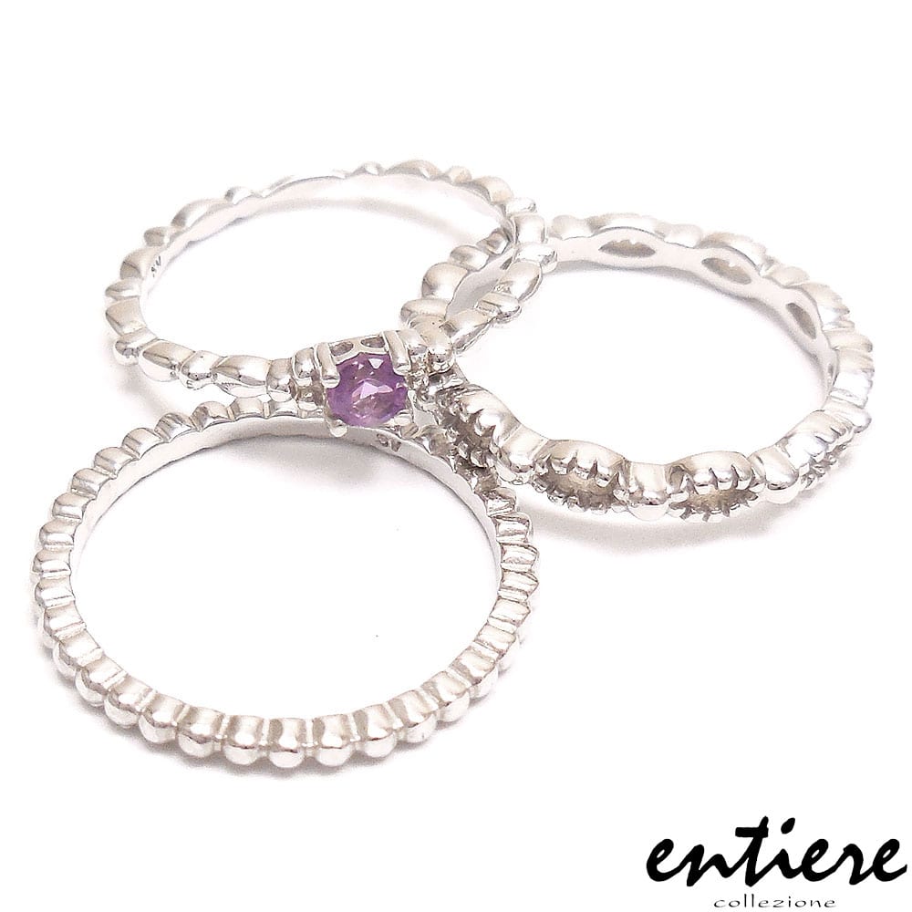 entiere アンティエーレ セットリング スタックリング 3連 アメジスト 11号 レディース シルバー925 ロジウムメッキ