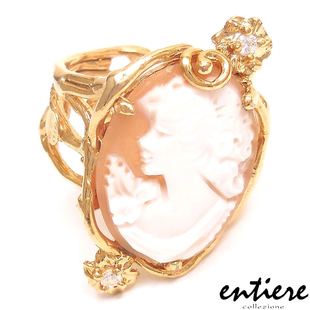 entiere アンティエーレ カメオ リング 15号 レディース 女性の横顔 貴婦人 シルバー925 18金メッキ イタリア製