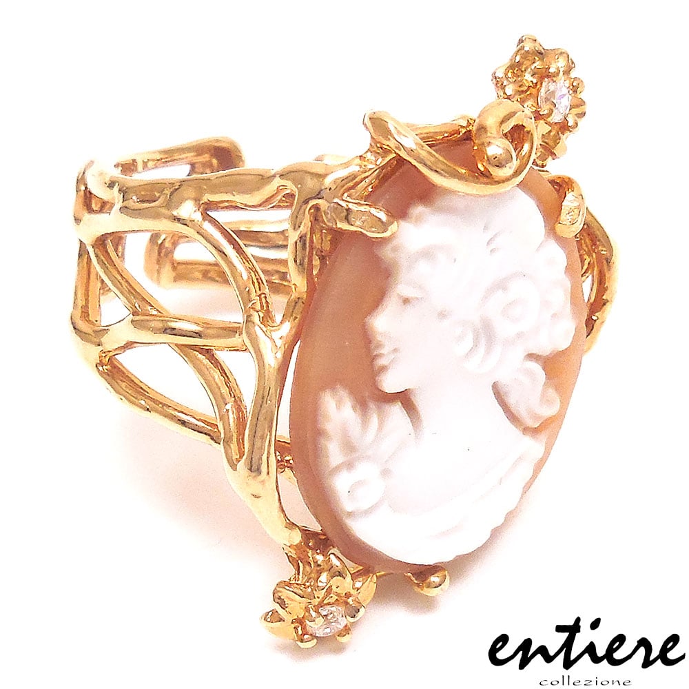 entiere アンティエーレ カメオ リング 13号 レディース 女性の横顔 貴婦人 シルバー925 18金メッキ イタリア製