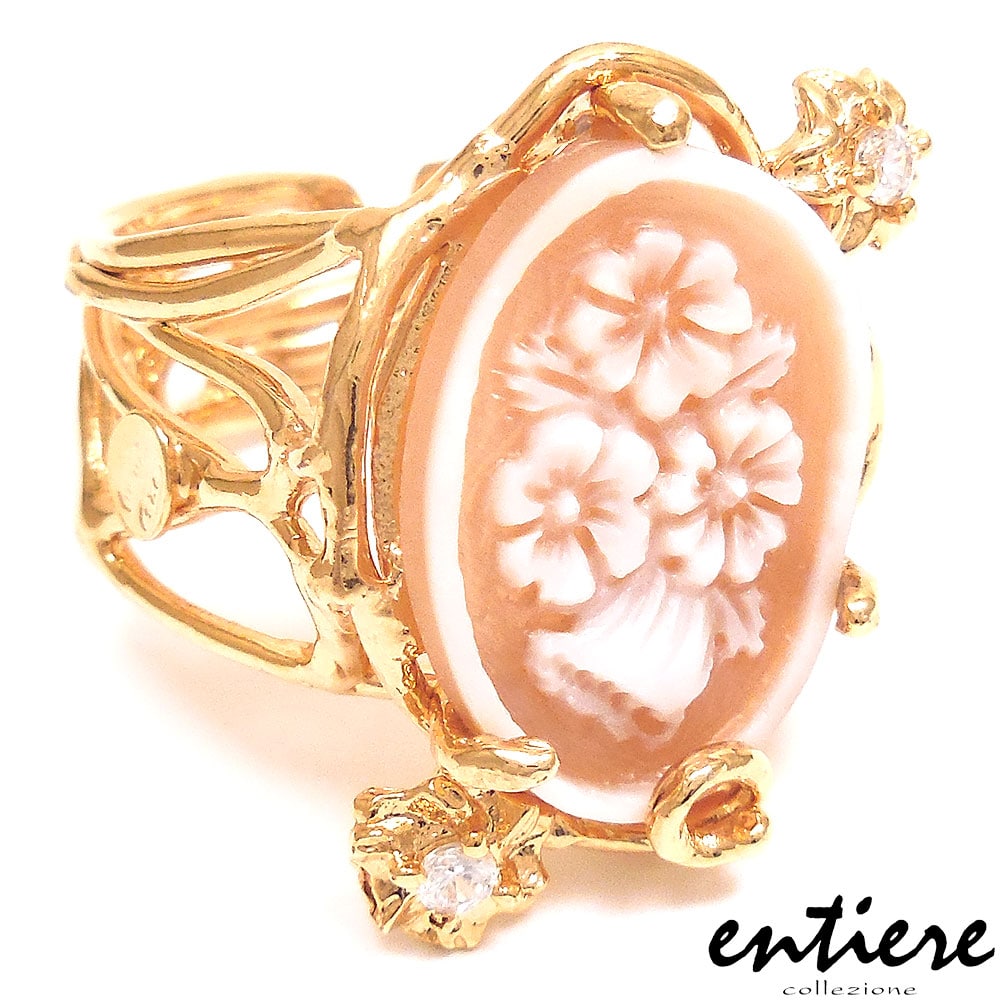 entiere アンティエーレ カメオ リング 15号 レディース フラワー お花 シルバー925 18金メッキ イタリア製
