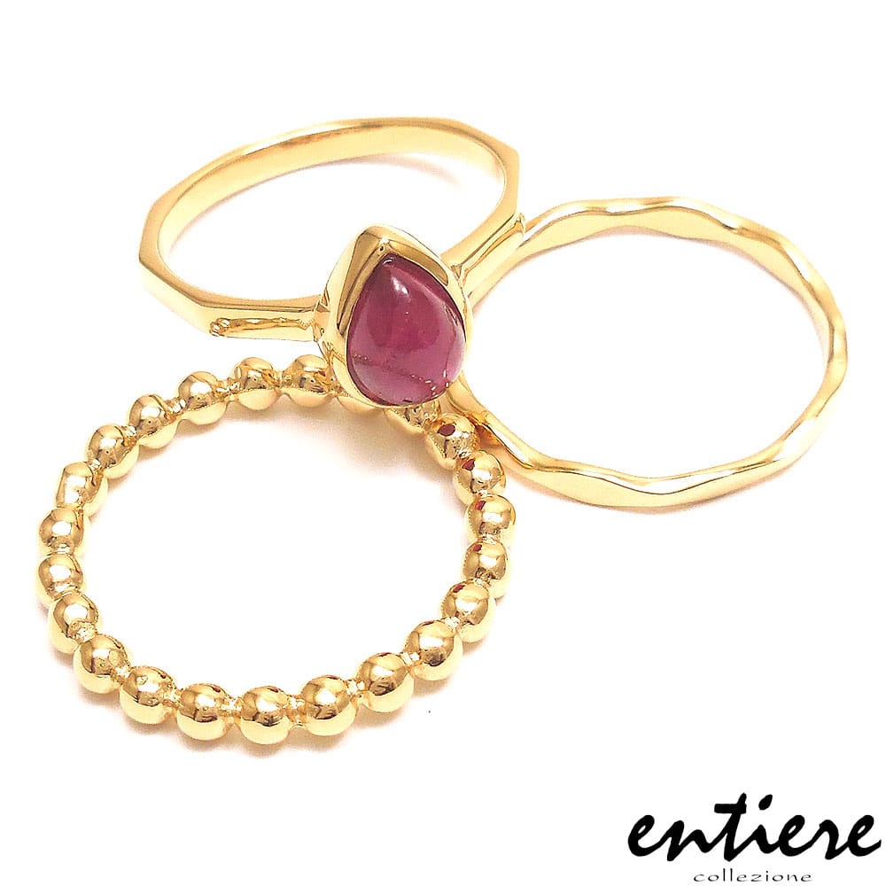 entiere アンティエーレ セットリング スタックリング 3連 ルビー ティアドロップ 11号 シルバー925 18金メッキ レディース