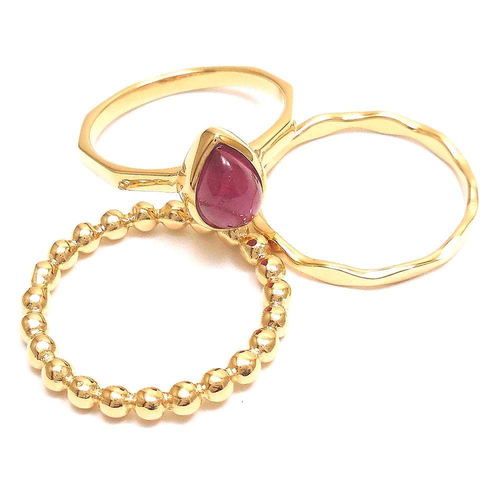 entiere アンティエーレ セットリング スタックリング 3連 ルビー ティアドロップ 13号 シルバー925 18金メッキ レディース