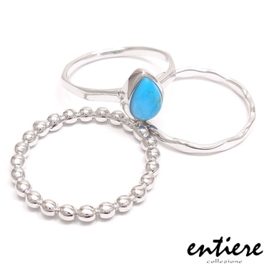 entiere アンティエーレ セットリング スタックリング 3連 ターコイズ ティアドロップ 13号 シルバー925 ロジウムメッキ レディース