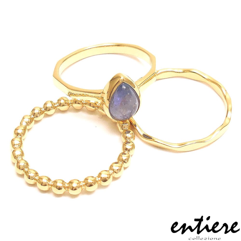 entiere アンティエーレ セットリング スタックリング 3連 タンザナイト ティアドロップ 13号 シルバー925 18金メッキ レディース