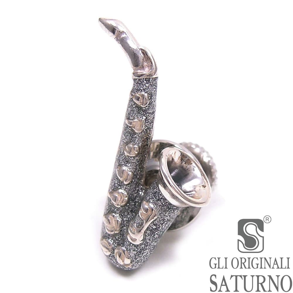 SATURNO サツルノ ピンブローチ ラペルピン 楽器 サックス シルバー925 エナメル彩色 イタリア製 メンズ レディース