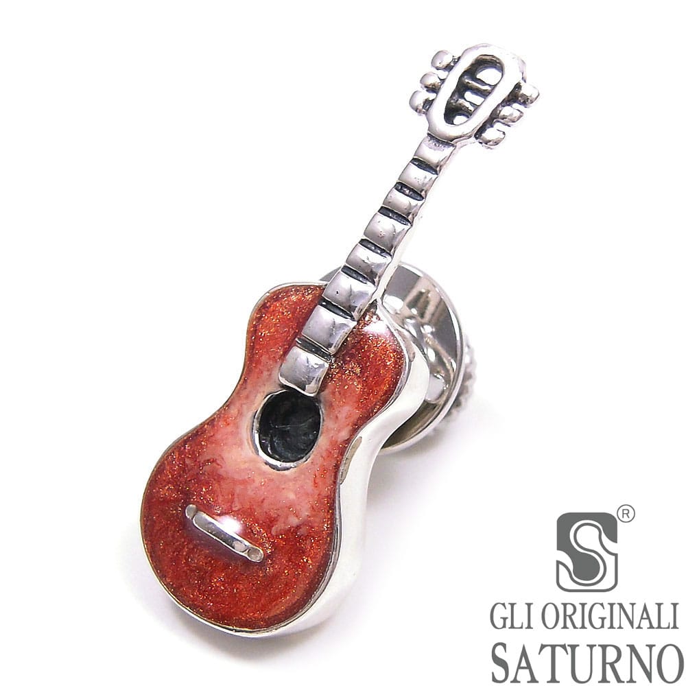 SATURNO サツルノ ピンブローチ ラペルピン 楽器 ギター シルバー925 エナメル彩色 イタリア製 メンズ レディース