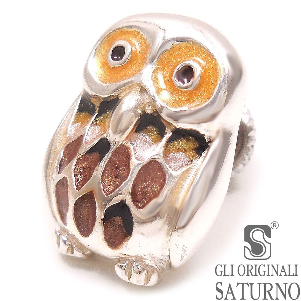SATURNO サツルノ ピンブローチ ラペルピン だるまフクロウ 梟 シルバー925 エナメル彩色 イタリア製 メンズ レディース