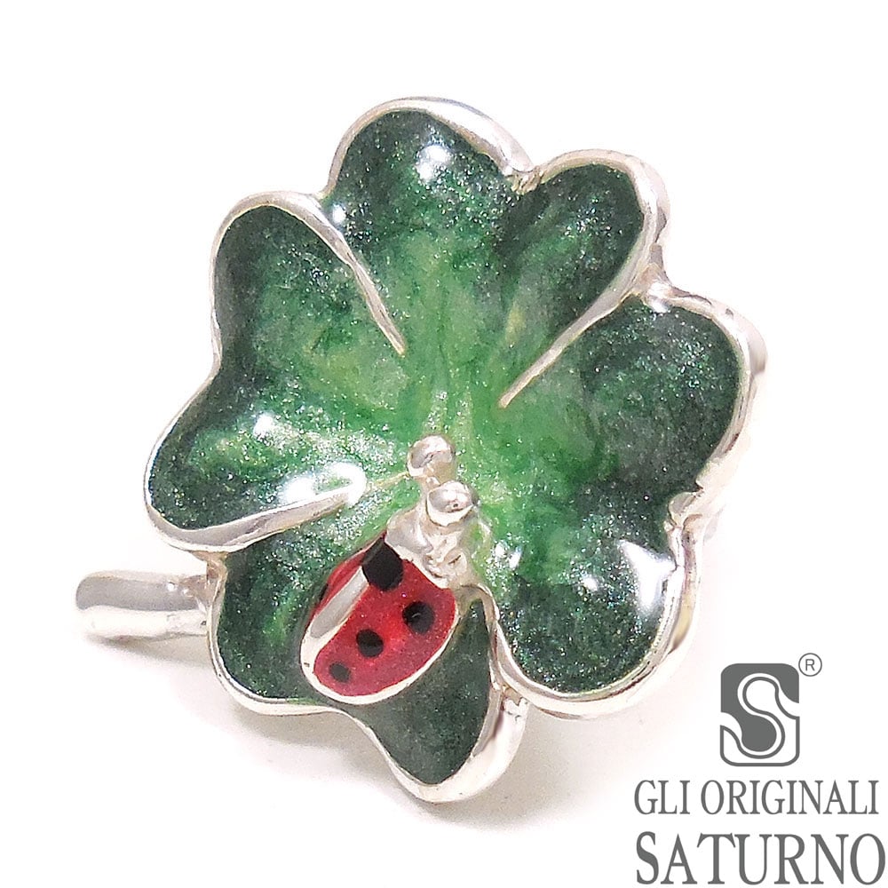 SATURNO サツルノ ピンブローチ ラペルピン てんとう虫 四葉 クローバー シルバー925 エナメル彩色 イタリア製 メンズ レディース