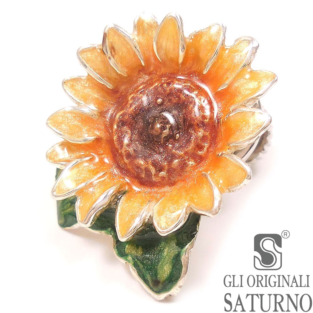 SATURNO サツルノ ピンブローチ ラペルピン ひまわり 向日葵 シルバー925 エナメル彩色 イタリア製 メンズ レディース