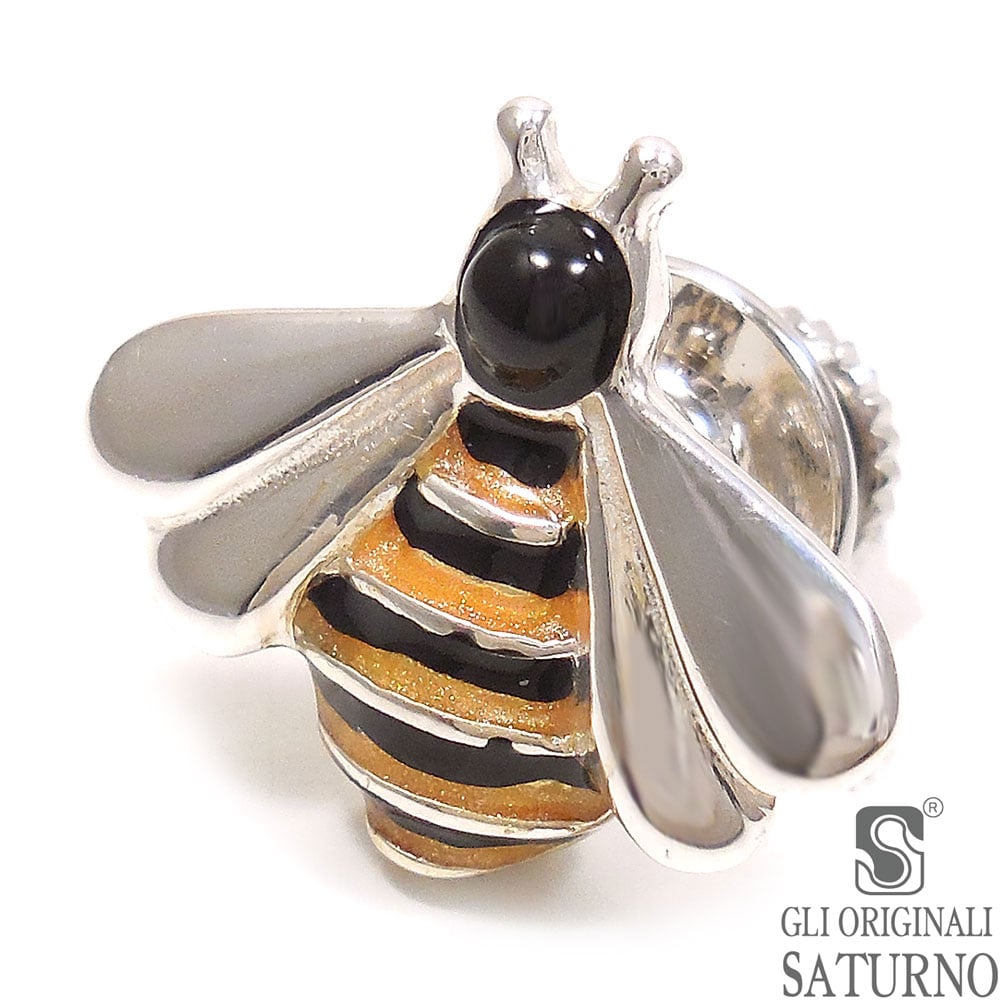 SATURNO サツルノ ピンブローチ ラペルピン 蜜蜂 ミツバチ シルバー925 エナメル彩色 イタリア製 メンズ レディース