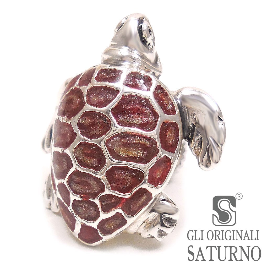 SATURNO サツルノ ピンブローチ ラペルピン ウミガメ 海亀 ブラウン シルバー925 エナメル彩色 イタリア製 メンズ レディース