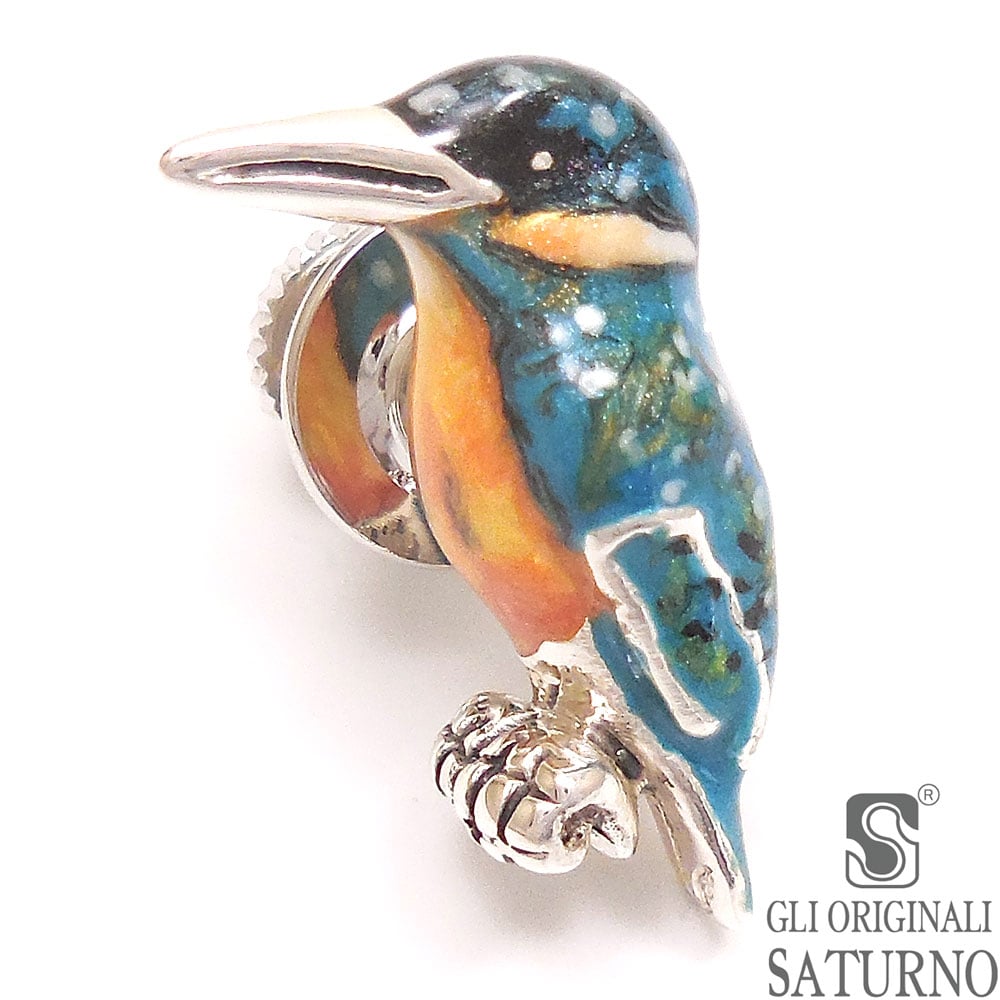 SATURNO サツルノ ピンブローチ ラペルピン カワセミ シルバー925 エナメル彩色 イタリア製 メンズ レディース