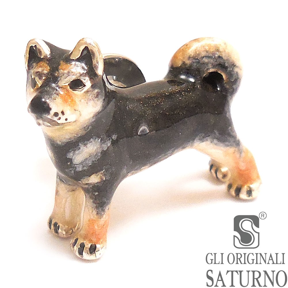 SATURNO サツルノ ピンブローチ ラペルピン 柴犬 黒柴 エナメル彩色 シルバー925 メンズ レディース