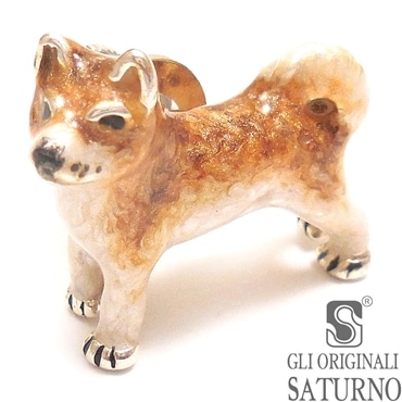 SATURNO サツルノ ピンブローチ ラペルピン 柴犬 茶柴 エナメル彩色 シルバー925 メンズ レディース
