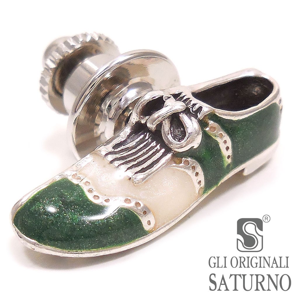 SATURNO サツルノ ピンブローチ ラペルピン ゴルフシューズ グリーン シルバー925 エナメル彩色 イタリア製 メンズ レディース