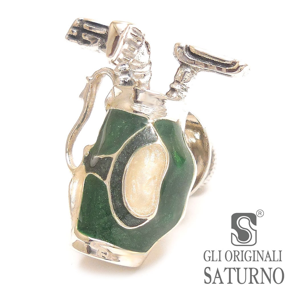 SATURNO サツルノ ピンブローチ ラペルピン ゴルフバッグ グリーン シルバー925 エナメル彩色 イタリア製 メンズ レディース
