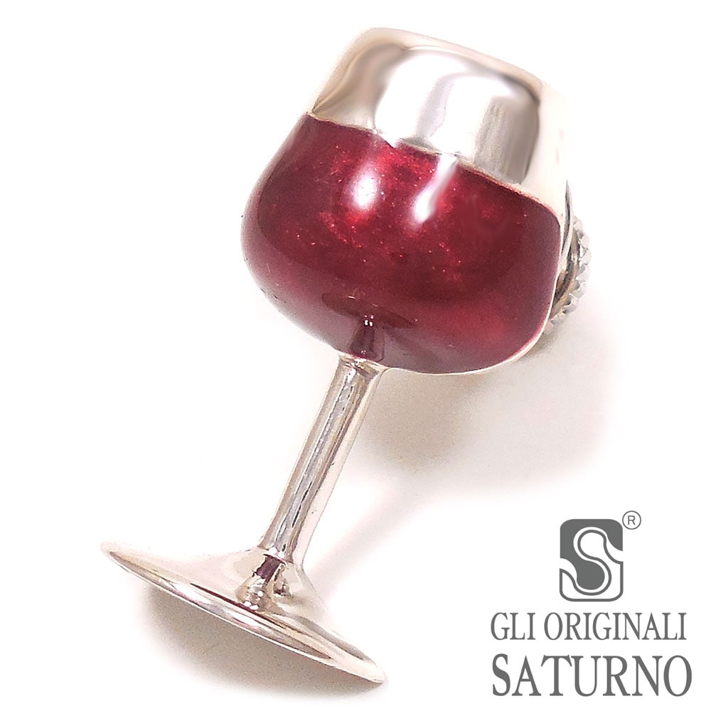 SATURNO サツルノ ピンブローチ ラペルピン 赤ワイン ワイングラス シルバー925 エナメル彩色 メンズ レディース